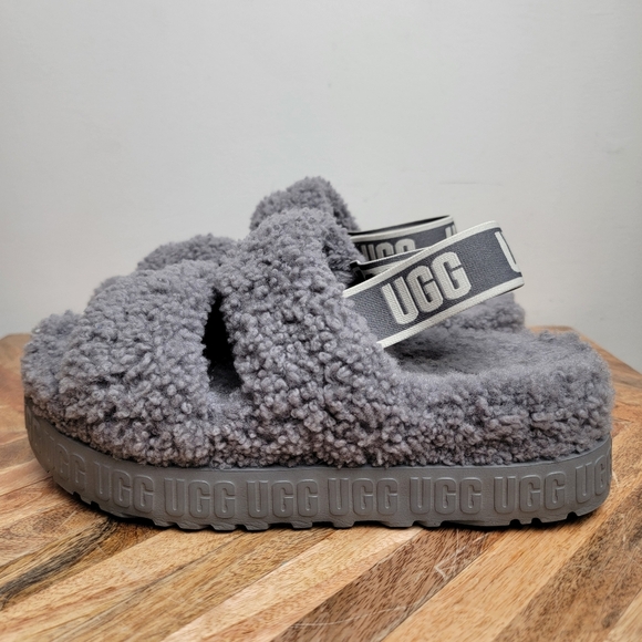 Grey Ugg Oh Fluffita Sandals Platform - Picture 3 of 9